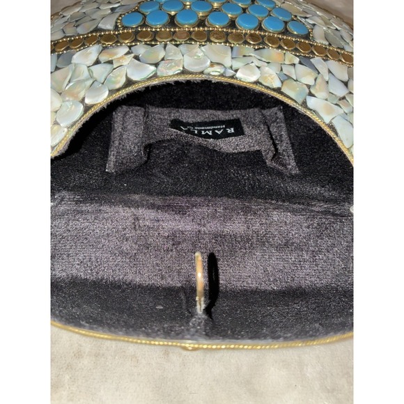 Ramla Porte-Moi Clutch Moroccan Mosaic Pearl/Turquoise Gold‎ Handmade NEW
